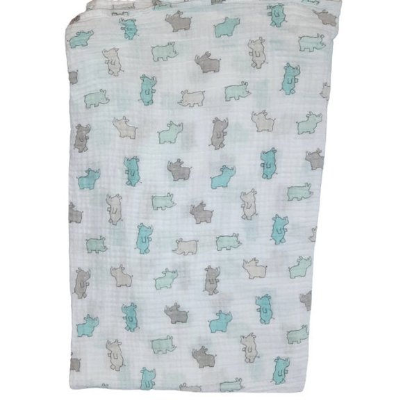 Koala Baby Rhino Rhinoceros Muslin Swaddle Wrap Security Baby Blanket 45" X 42" - Picture 1 of 5